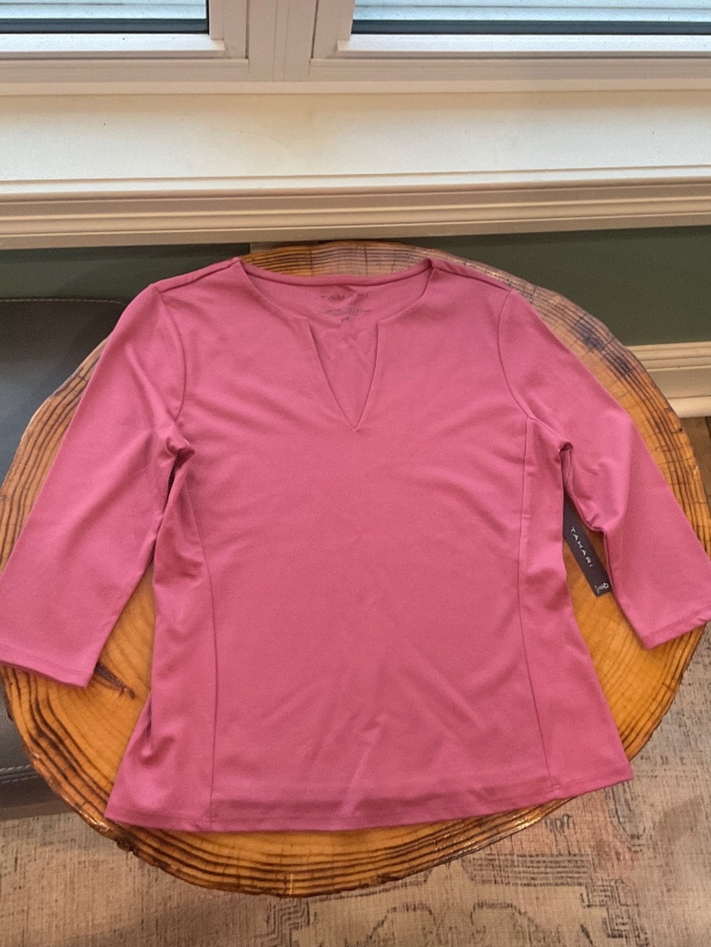 Tahari 3/4 sleeve Stretchy Top in Dusty Rose NWT